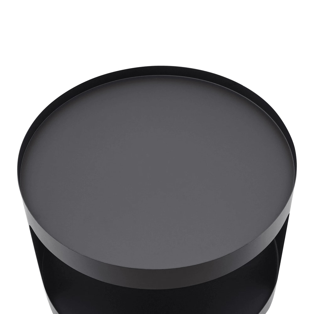 Modern 2 Tier Round Side Table Black Nightstand For Sofa And Bedroom Storage 7
