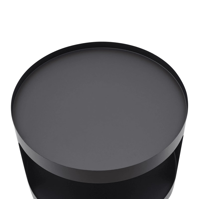 Modern 2 Tier Round Side Table Black Nightstand For Sofa And Bedroom Storage 7