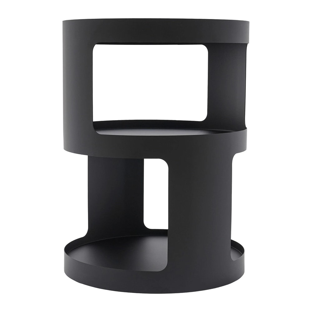 Modern 2 Tier Round Side Table Black Nightstand For Sofa And Bedroom Storage 9