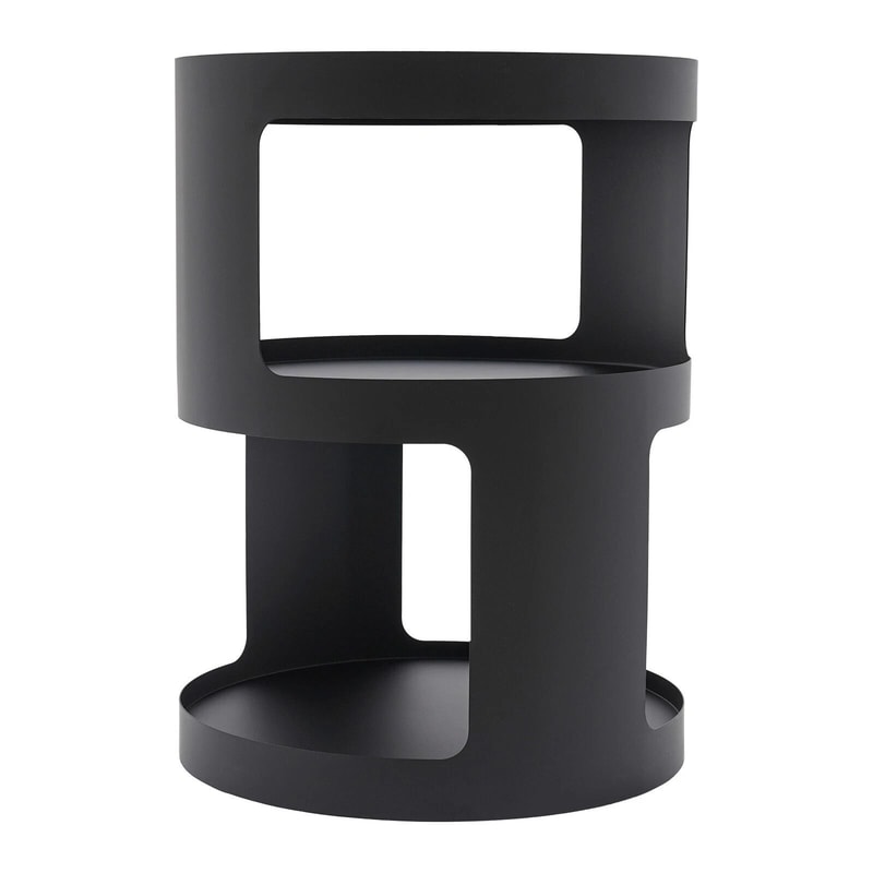 Modern 2 Tier Round Side Table Black Nightstand For Sofa And Bedroom Storage 9