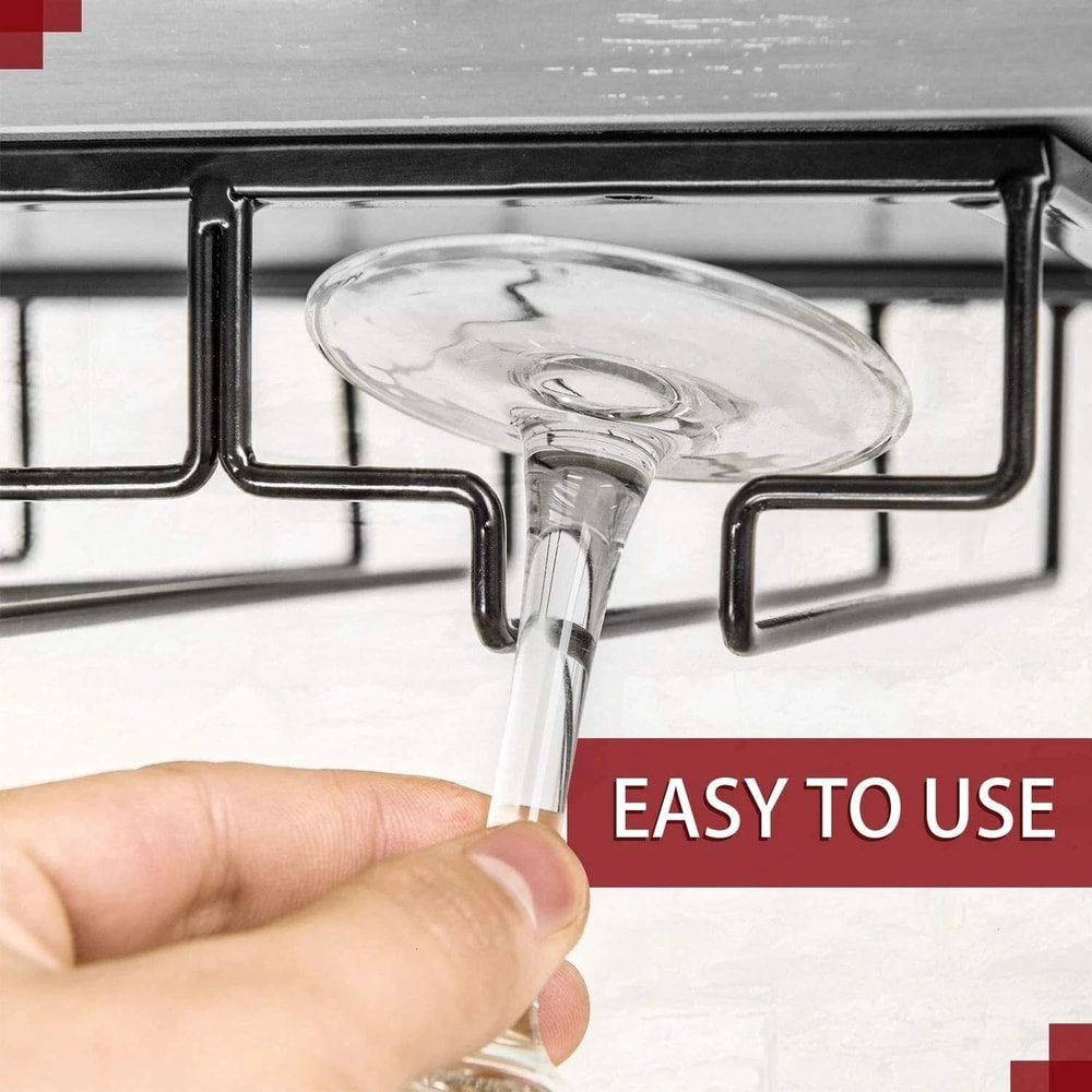 3 Row Under Cabinet Wine Glass Rack Black Metal Stemware Holder For Bar Kitchen 2