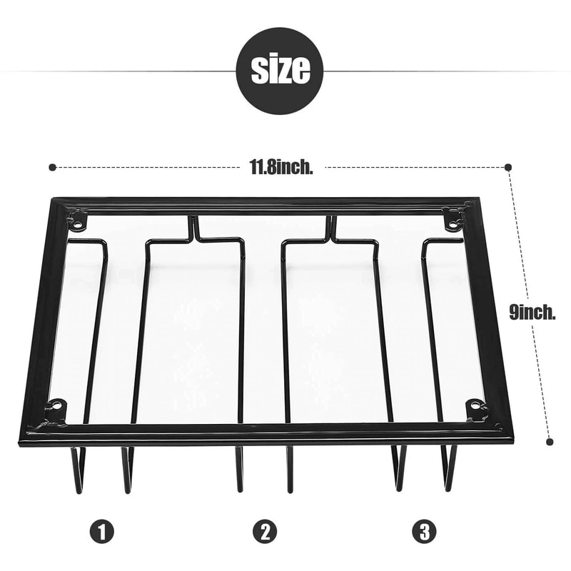3 Row Under Cabinet Wine Glass Rack Black Metal Stemware Holder For Bar Kitchen 4