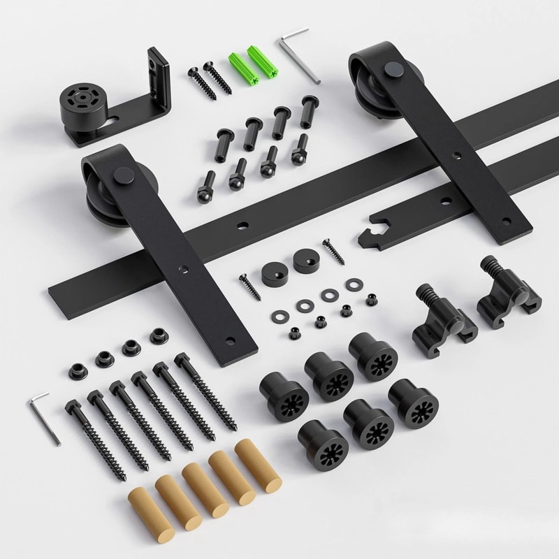 CCJ Sliding Barn Door Hardware Kit With Adjustable Floor Guide For Single Wooden Door 5