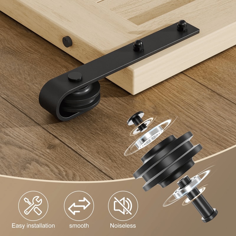 CCJ Sliding Barn Door Hardware Kit With Adjustable Floor Guide For Single Wooden Door 2