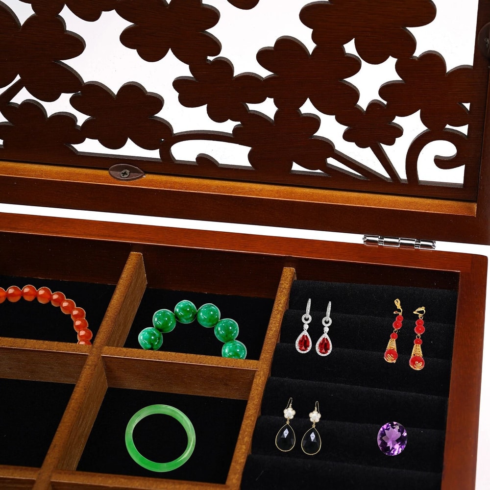 Large Vintage Wooden Jewelry Box 6 Tier Organizer For Rings Earrings Necklaces 4