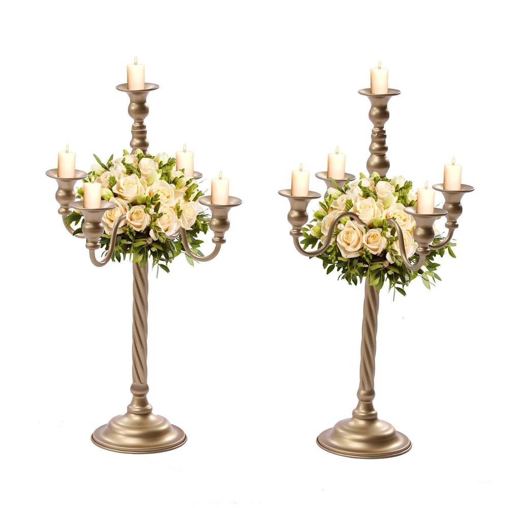 Gold 5 Arm Candelabra Candle Holder Set For Wedding And Table Centerpieces 9