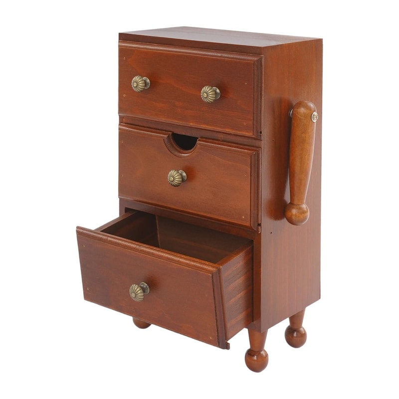 Vintage 3 Tier Storage Cabinet With Drawers Brown Pine Wood Organizer 3