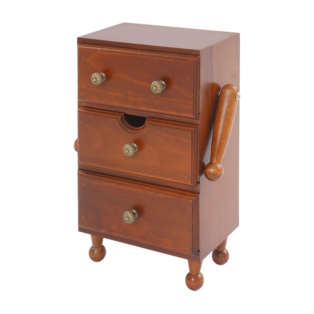 Vintage 3 Tier Storage Cabinet With Drawers Brown Pine Wood Organizer 4
