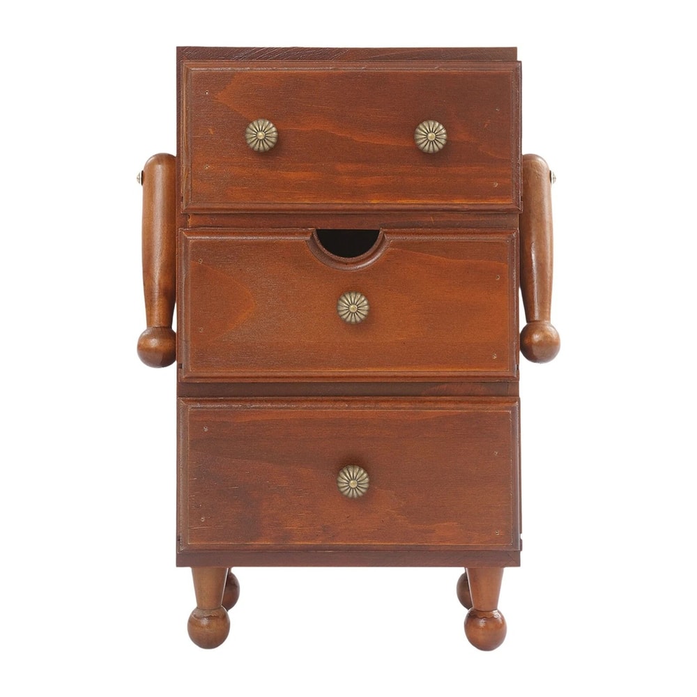 Vintage 3 Tier Storage Cabinet With Drawers Brown Pine Wood Organizer 5