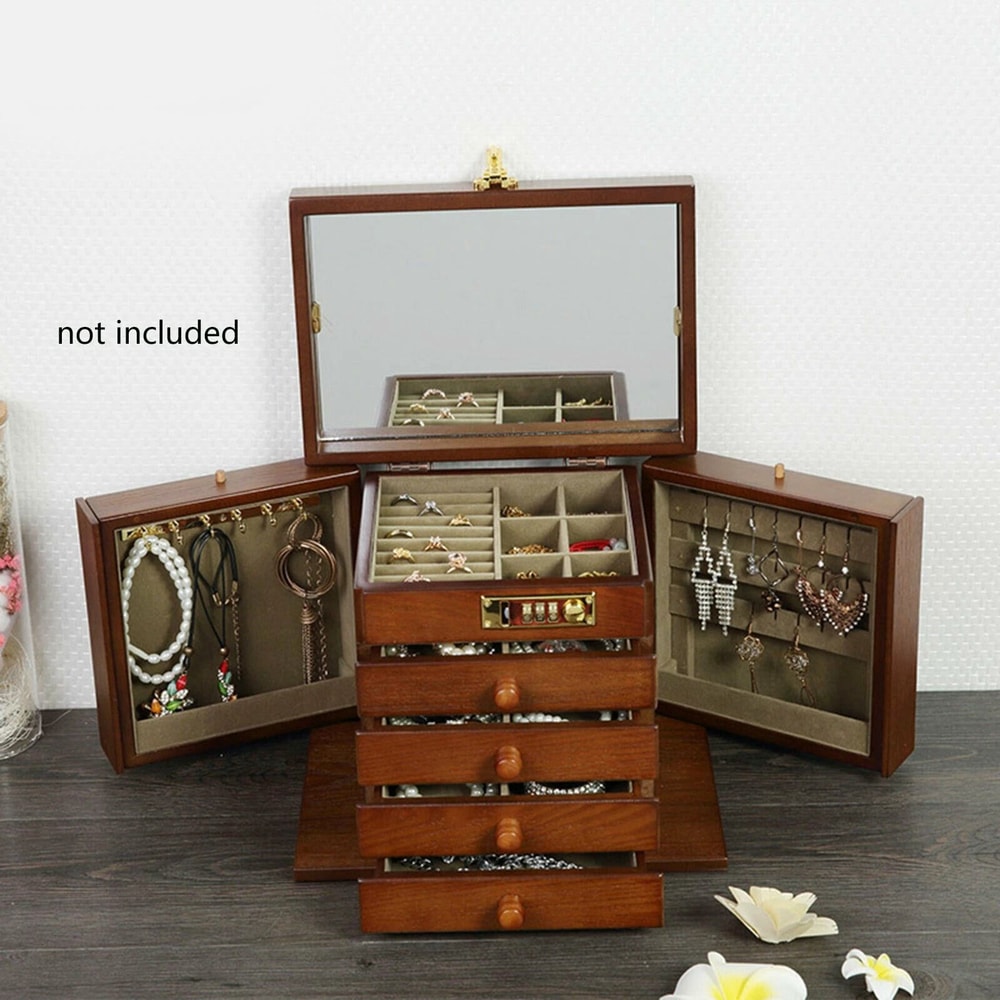 Large Jewelry Organizer Vintage Wooden Jewelry Box With 5 Layers And 4 Drawers 9