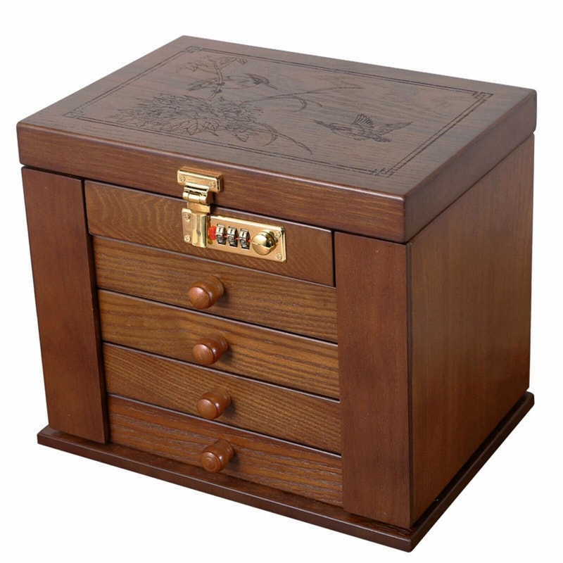 Large Jewelry Organizer Vintage Wooden Jewelry Box With 5 Layers And 4 Drawers 2