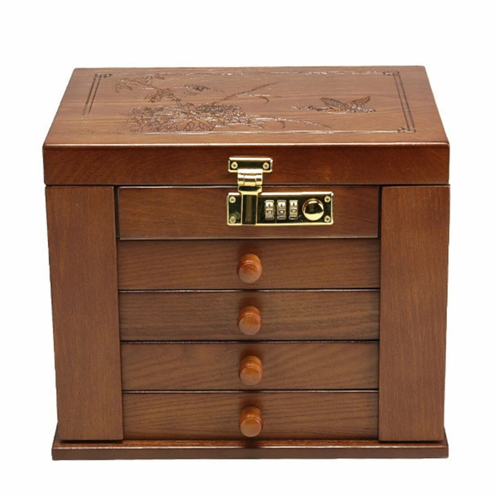 Large Jewelry Organizer Vintage Wooden Jewelry Box With 5 Layers And 4 Drawers 5