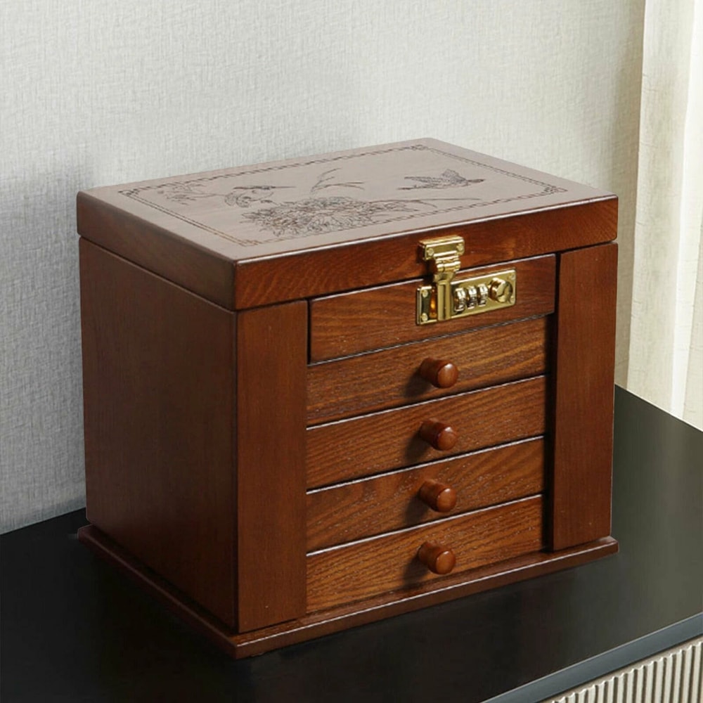 Large Jewelry Organizer Vintage Wooden Jewelry Box With 5 Layers And 4 Drawers 7