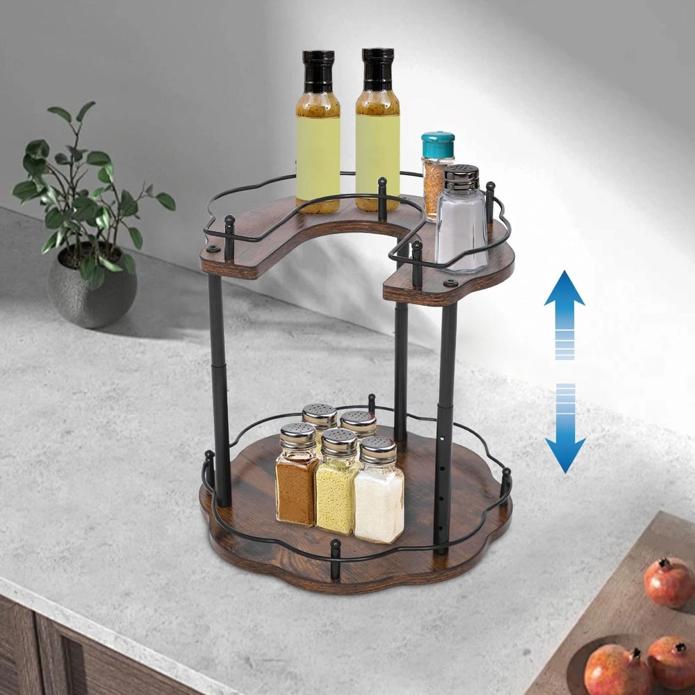 Height Adjustable Spice Organizer Rack With Rotating Cabinet Storage 2