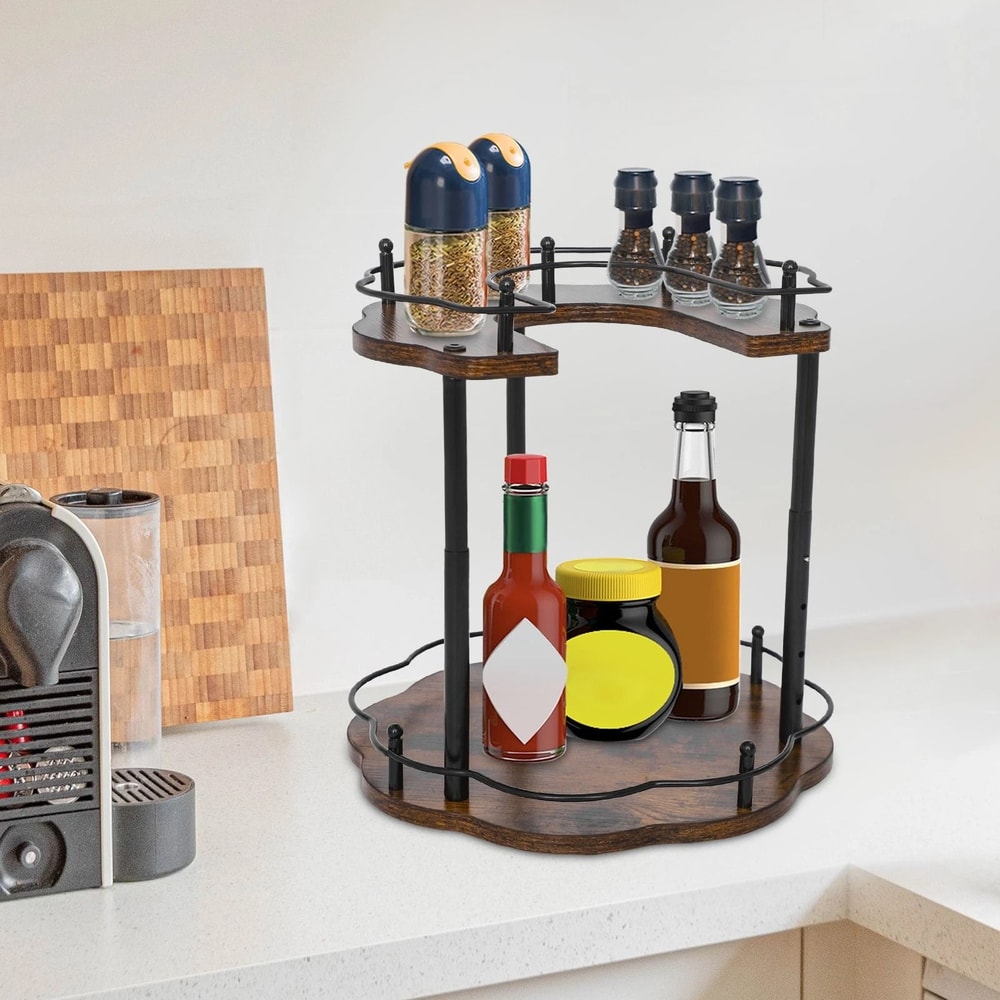Height Adjustable Spice Organizer Rack With Rotating Cabinet Storage 7