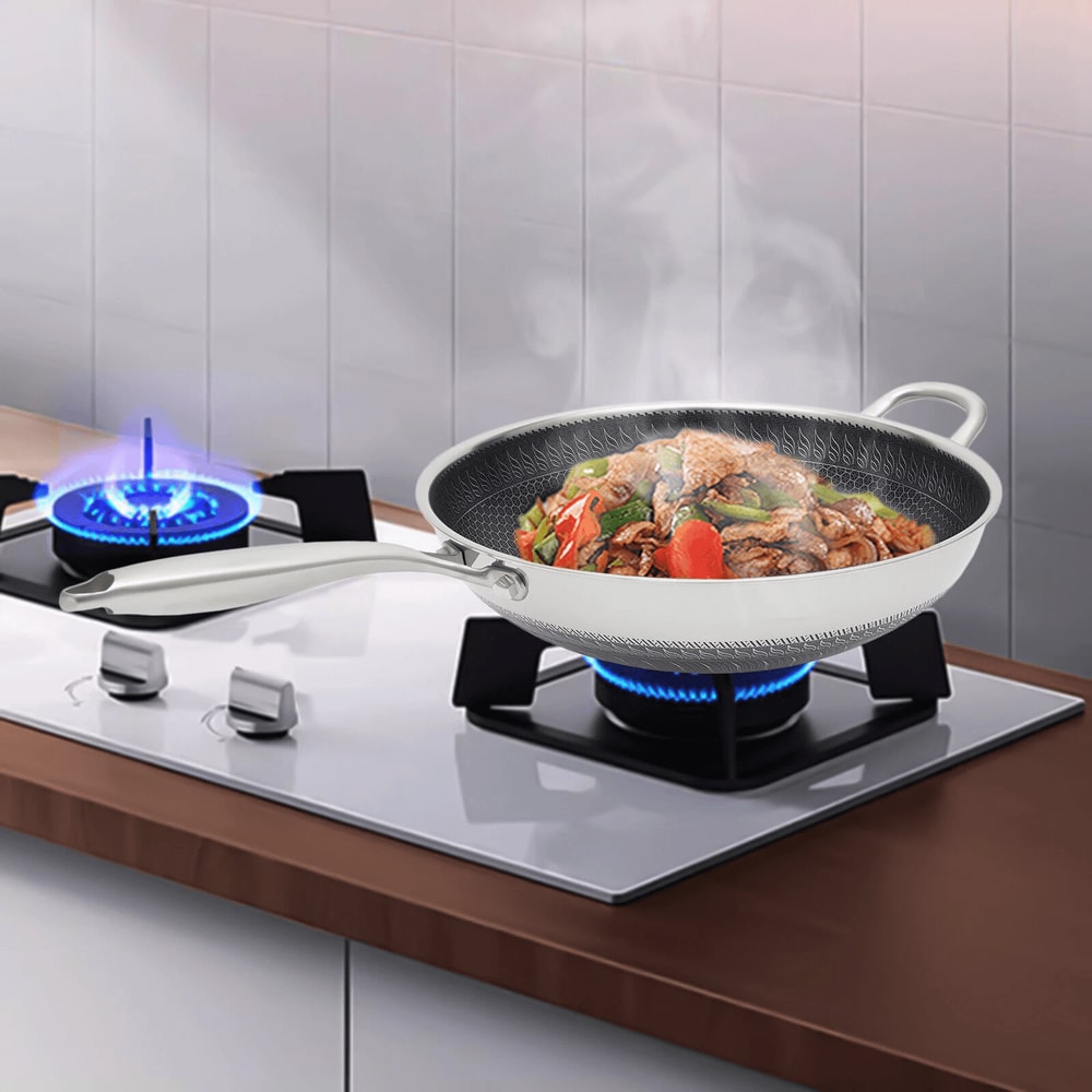 Premium Stainless Steel Honeycomb Wok Pan Non Stick Frying Pan For Every Kitchen 11