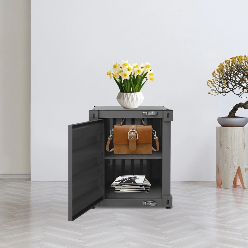 Modern Industrial Floorstanding Side Table Iron Bedside Table With Storage Cabinet 2