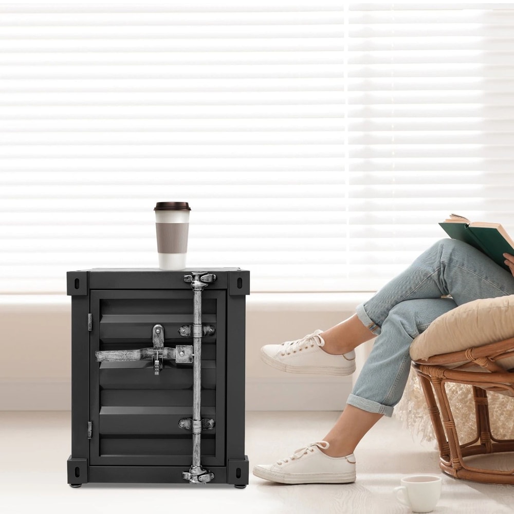 Modern Industrial Floorstanding Side Table Iron Bedside Table With Storage Cabinet 12