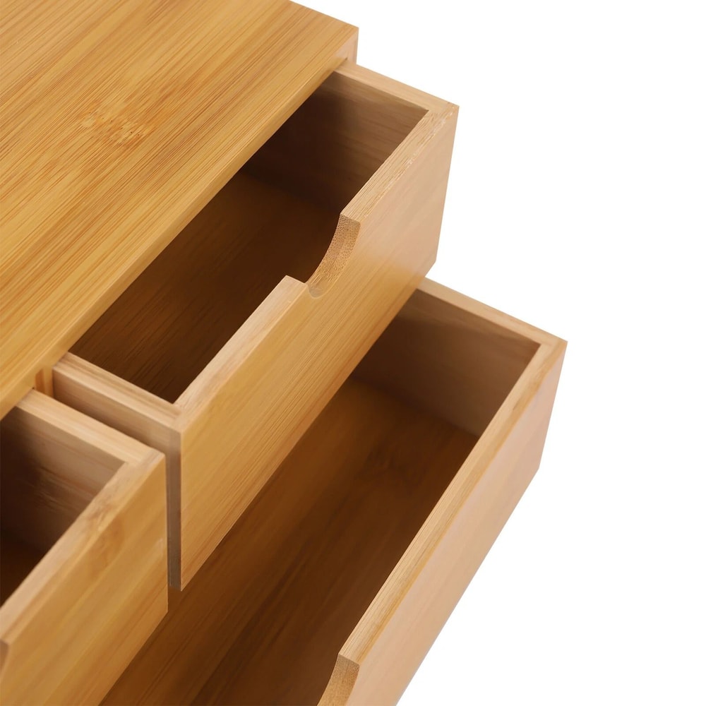Eco Smart Bamboo Desk Drawer Organizer 3 Drawer Tabletop Storage For Office Home 2