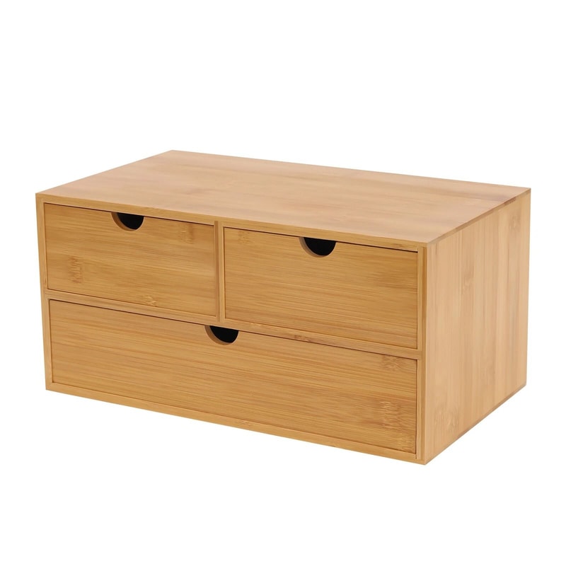 Eco Smart Bamboo Desk Drawer Organizer 3 Drawer Tabletop Storage For Office Home 3