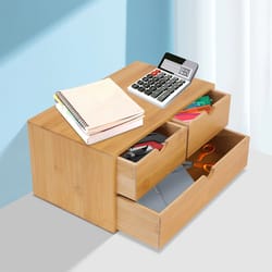 eco smart bamboo desk drawer organizer 3 drawer tabletop storage for office & home
