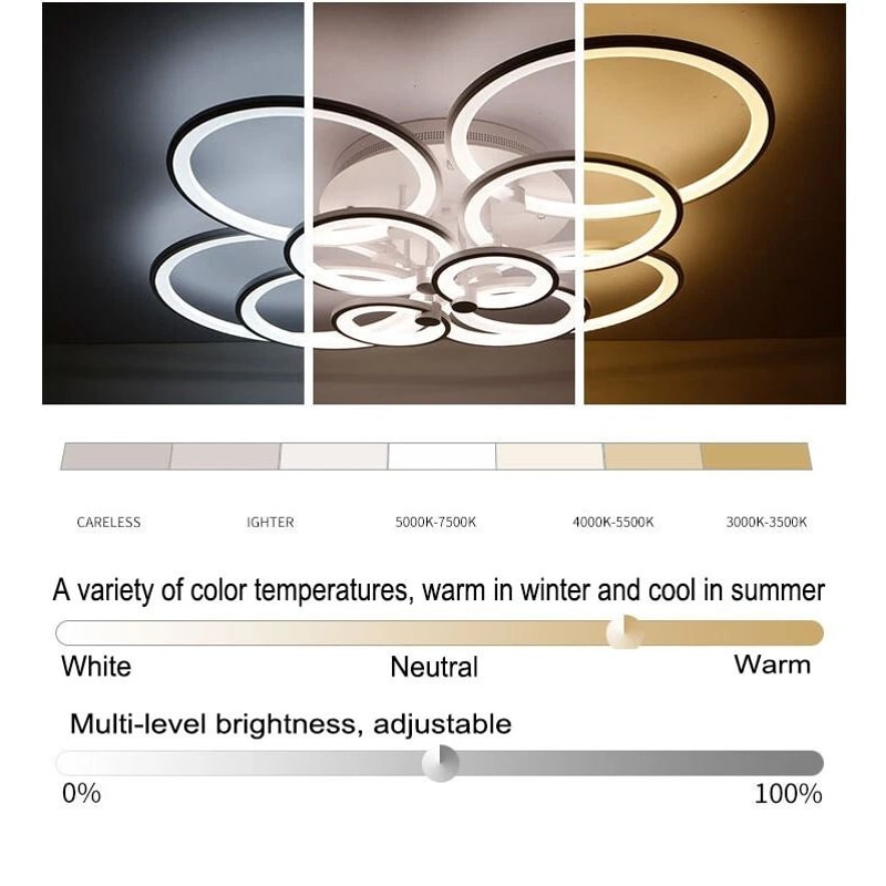 6 Head Modern LED Chandelier Black Acrylic Pendant Ceiling Light Fixture 9