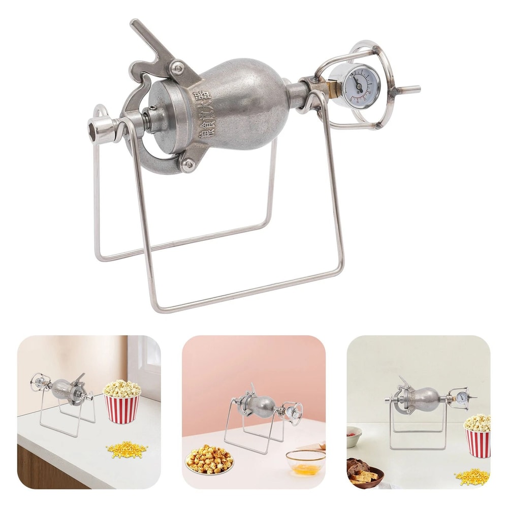 Vintage Stainless Steel Manual Popcorn Maker Hand Crank Home Popper 9