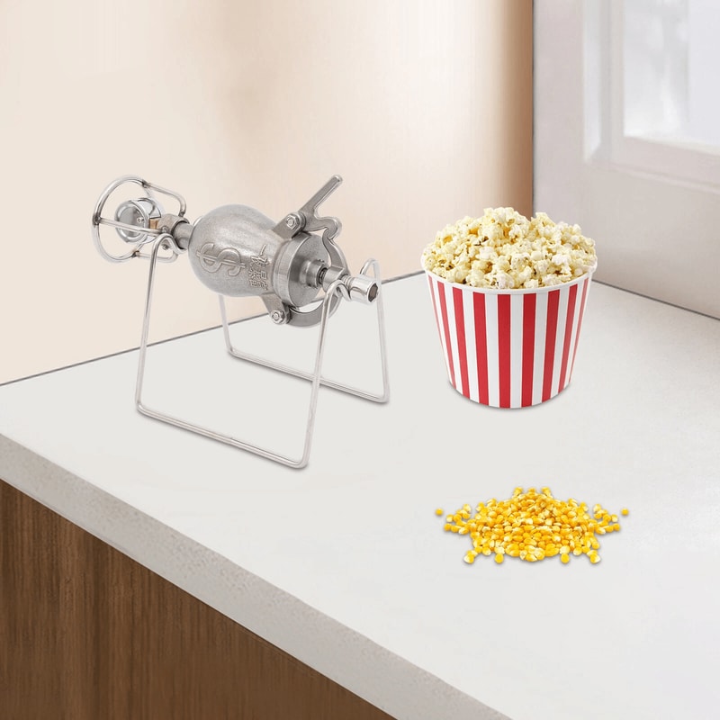 Vintage Stainless Steel Manual Popcorn Maker Hand Crank Home Popper 10