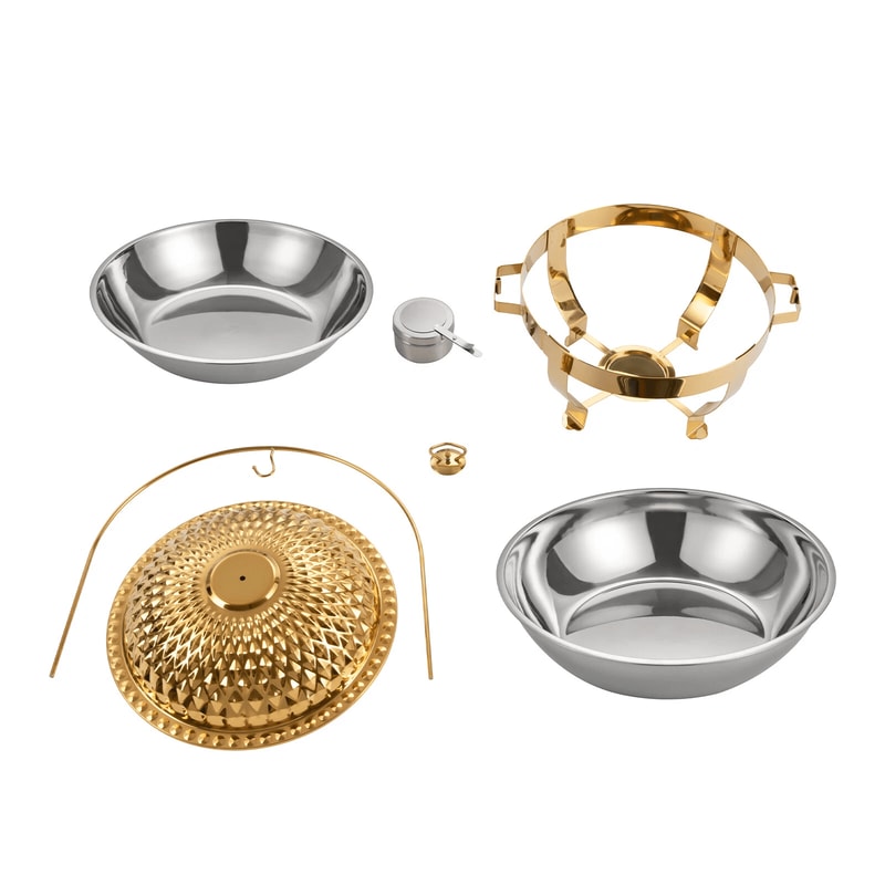 Gold Round Chafing Dish With Hanging Lid Buffet Food Warmer 1