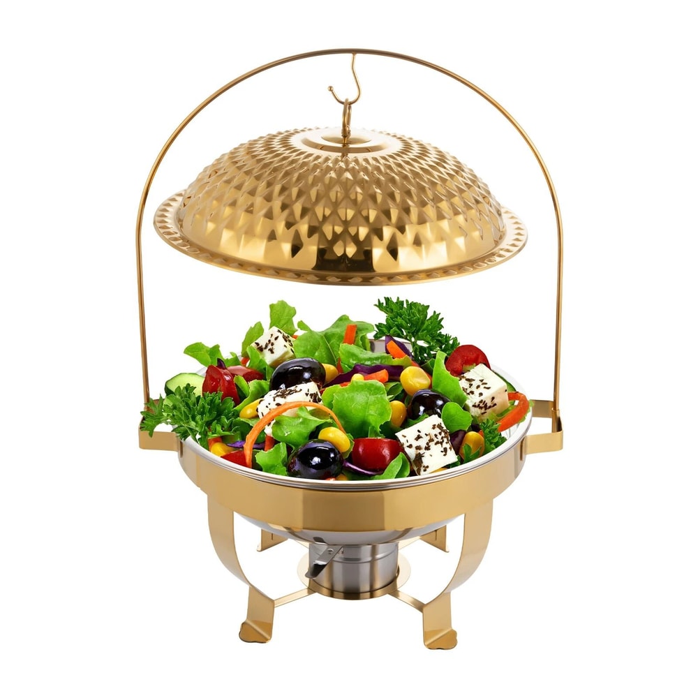 Gold Round Chafing Dish With Hanging Lid Buffet Food Warmer 11