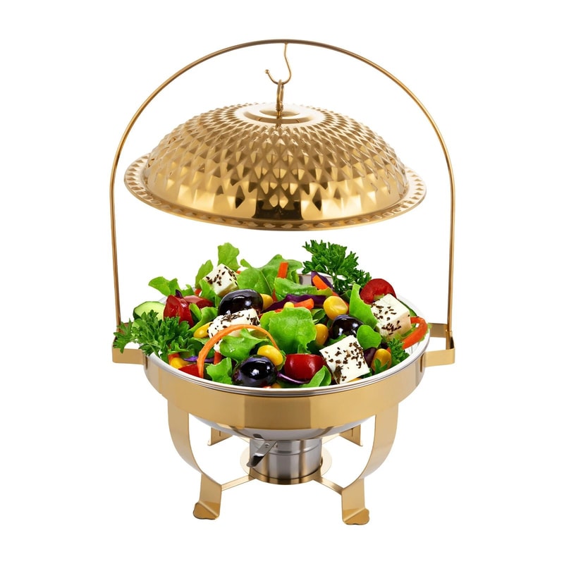 Gold Round Chafing Dish With Hanging Lid Buffet Food Warmer 11