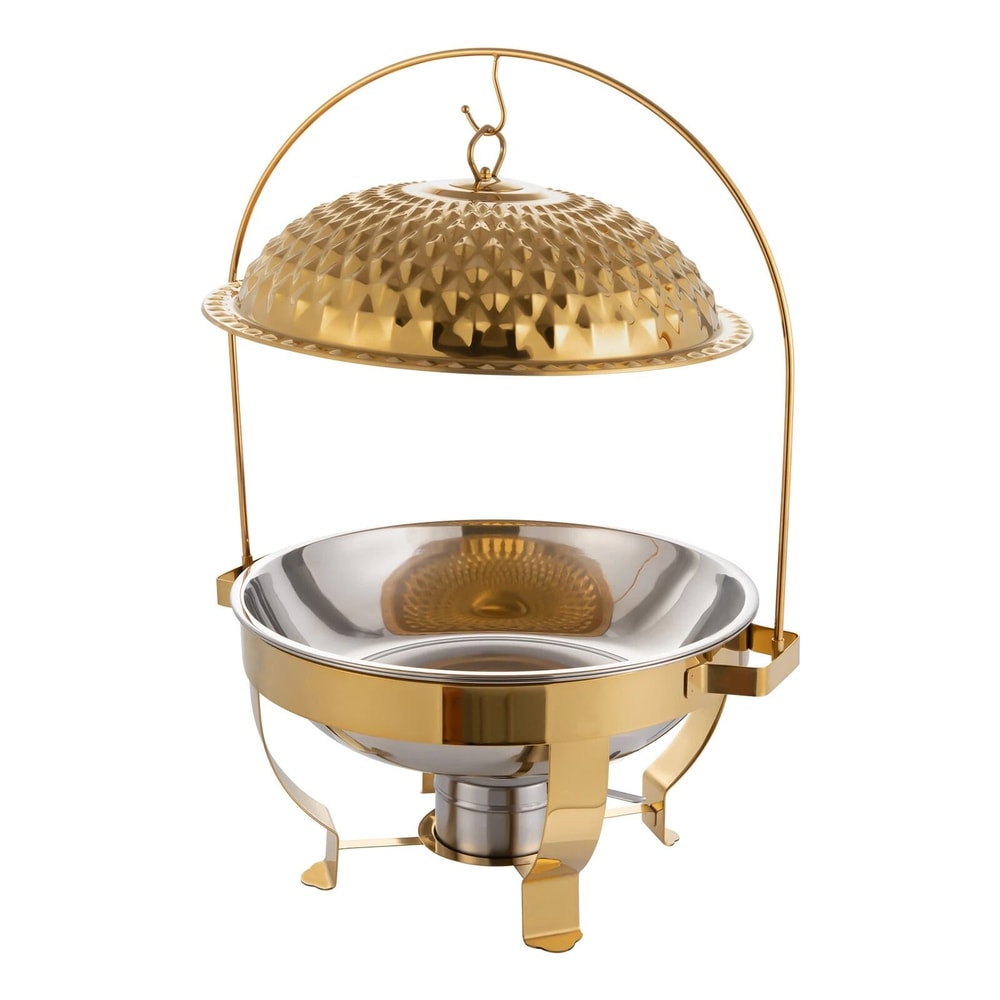 Gold Round Chafing Dish With Hanging Lid Buffet Food Warmer 5