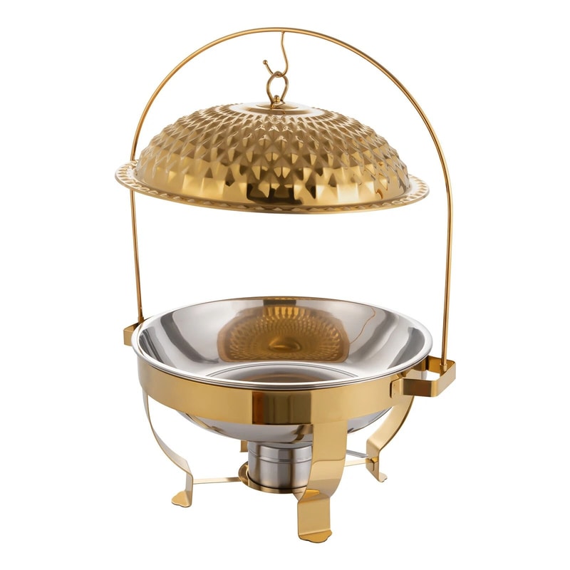 Gold Round Chafing Dish With Hanging Lid Buffet Food Warmer 5