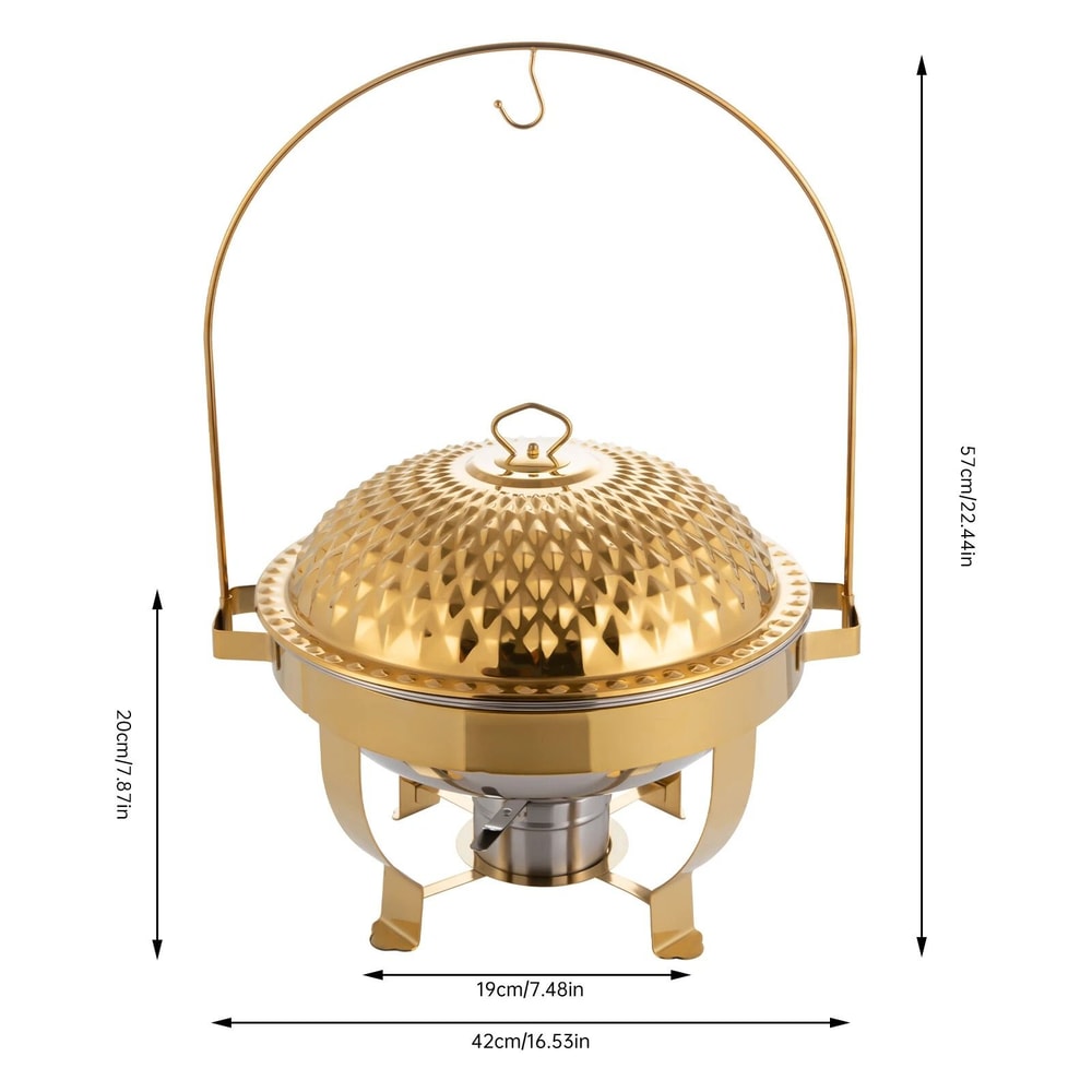 Gold Round Chafing Dish With Hanging Lid Buffet Food Warmer 6
