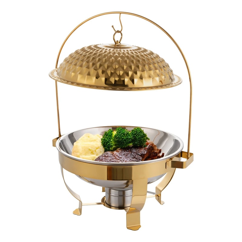 Gold Round Chafing Dish With Hanging Lid Buffet Food Warmer 9