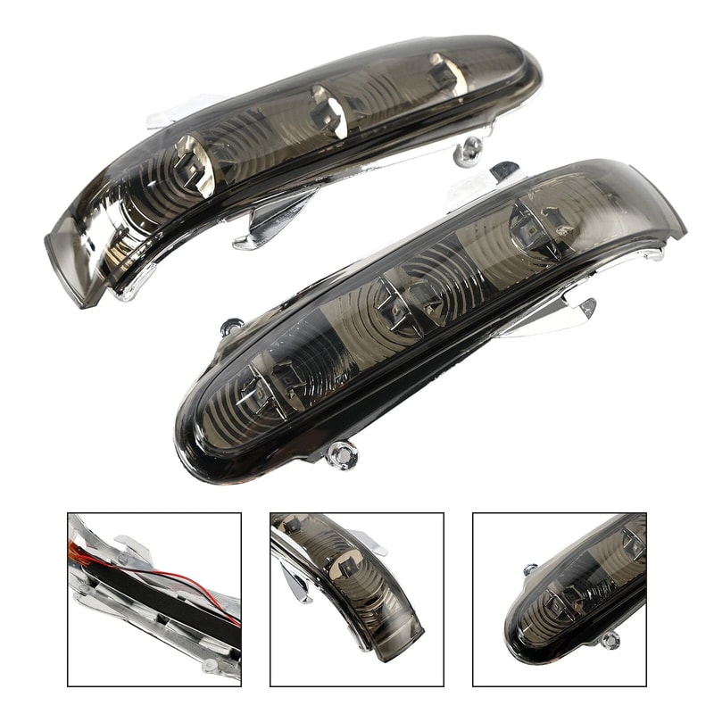 Mercedes Side Mirror LED Turn Signal Lights Pair Gray Amber 14
