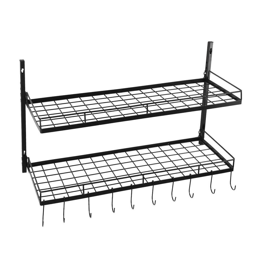 2 Tier Wall Mounted Pot Rack With 10 Hooks For Pots Pans Kitchen Storage 4