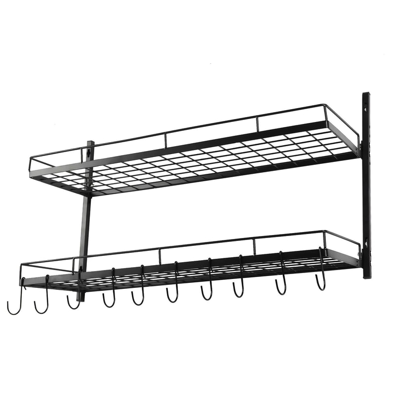 2 Tier Wall Mounted Pot Rack With 10 Hooks For Pots Pans Kitchen Storage 7