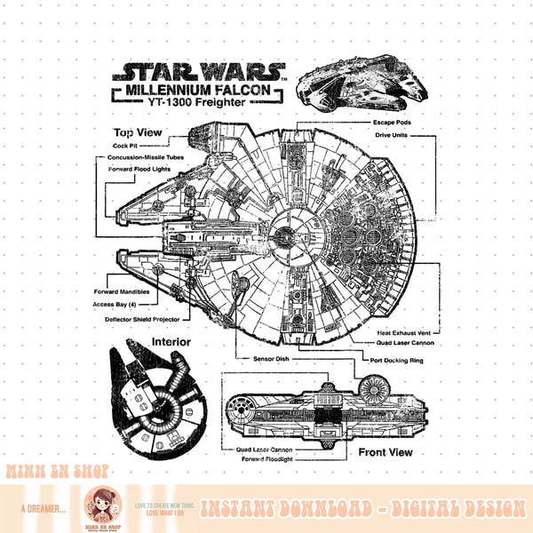 Star Wars Millennium Falcon Schematic Maglietta Star Wars Millennium Falcon Schematic Maglietta