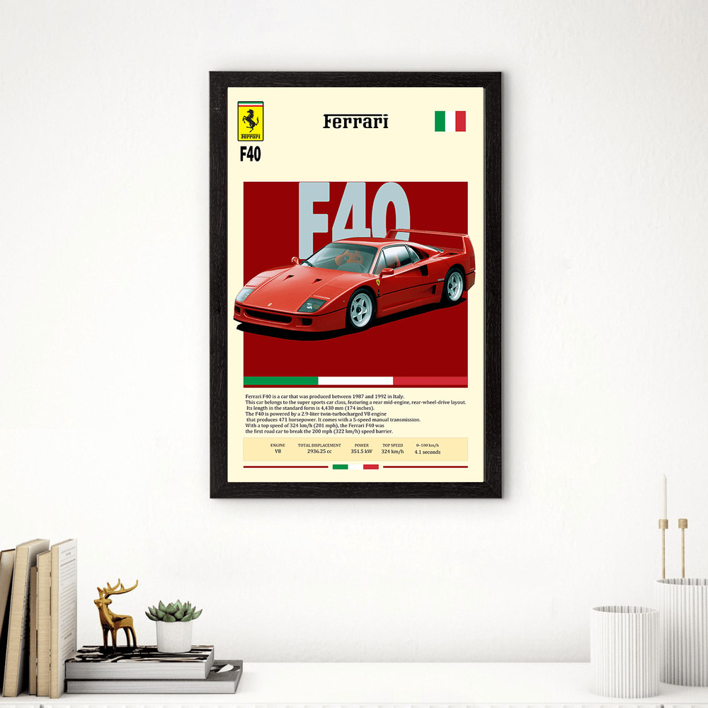 Poster Ferrari F40 Red  PNG File Photo Frame F40  Design On Clothes 0