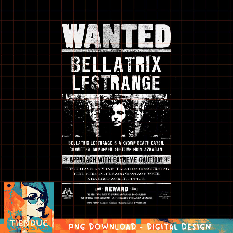 Harry Potter Bellatrix Lestrange Wanted Poster White Text PNG Download.jpg