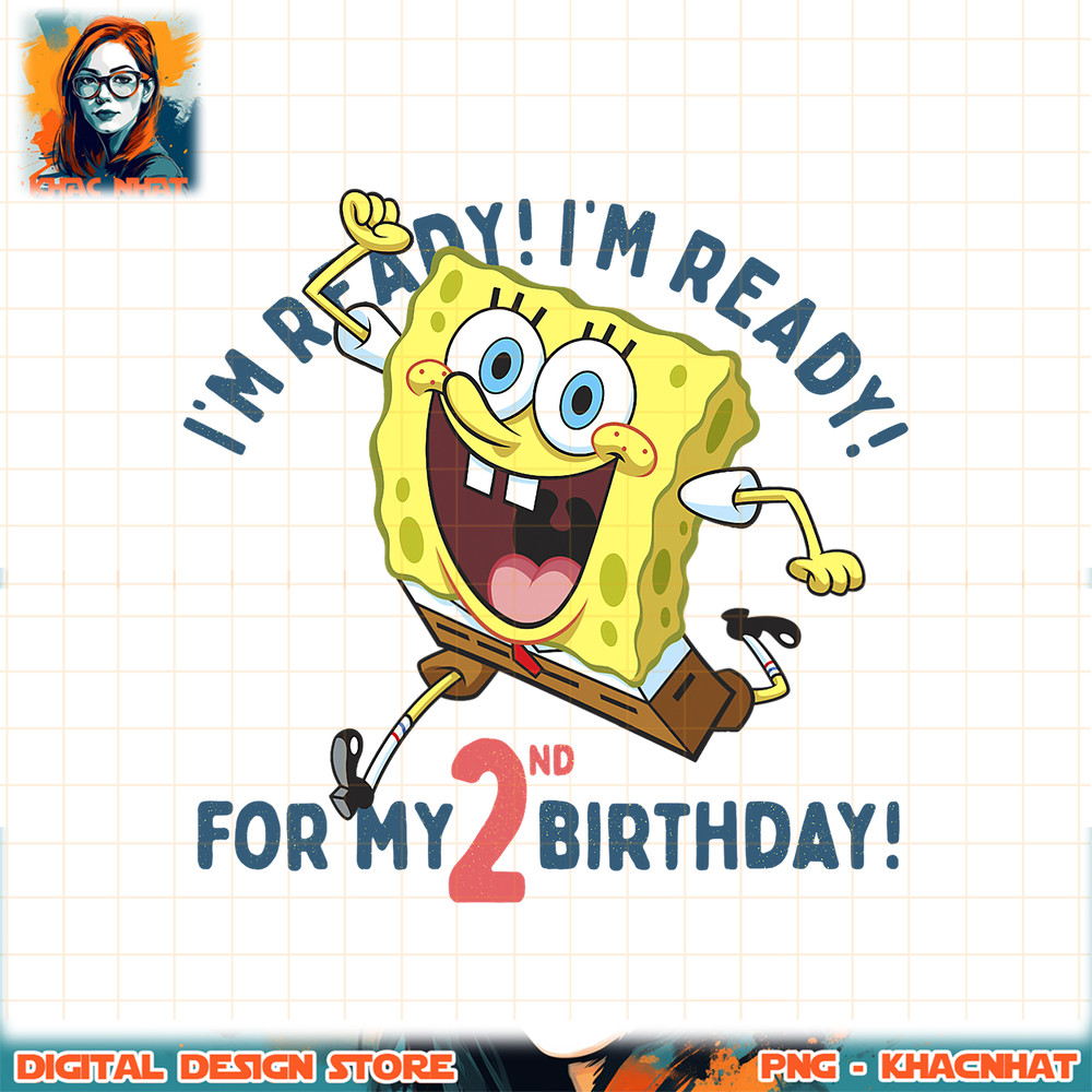Nickelodeon SpongeBob SquarePants Ready For My 2nd Birthday png, digital download, instant .jpg