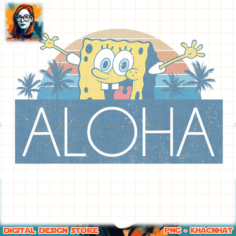 SpongeBob SquarePants Aloha Vintage Sunset png, digital download, instant .jpg