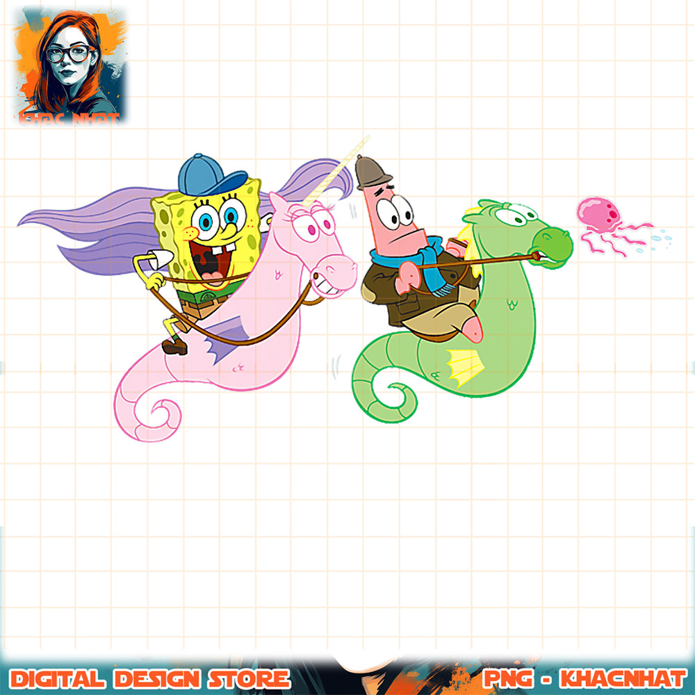 SpongeBob SquarePants And Patrick Seahorse Riders png, digital download, instant .jpg