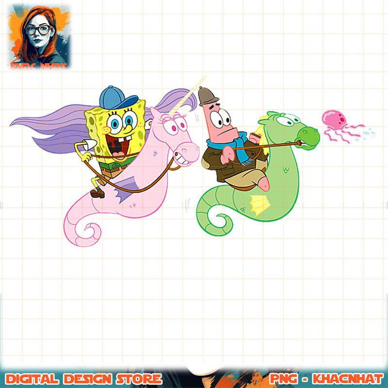 SpongeBob SquarePants And Patrick Seahorse Riders png, digital download, instant .jpg
