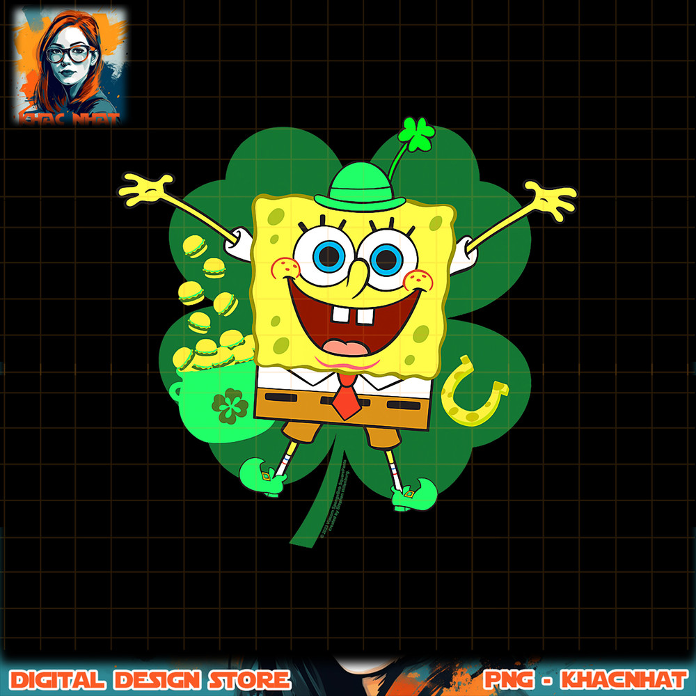 SpongeBob SquarePants St. Patrick_s Day Four Leaf Clover png, digital download, instant .jpg