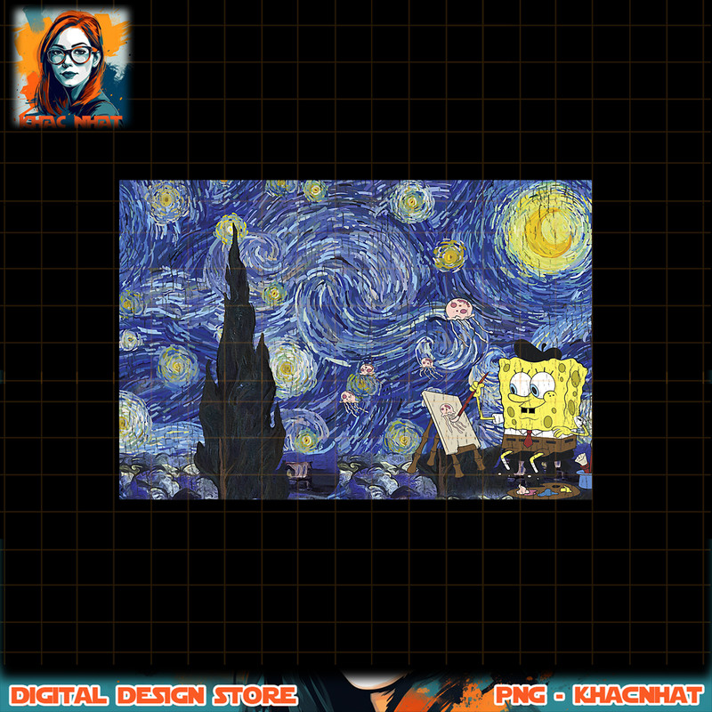 SpongeBob SquarePants Starry Night Painting png, digital download, instant .jpg