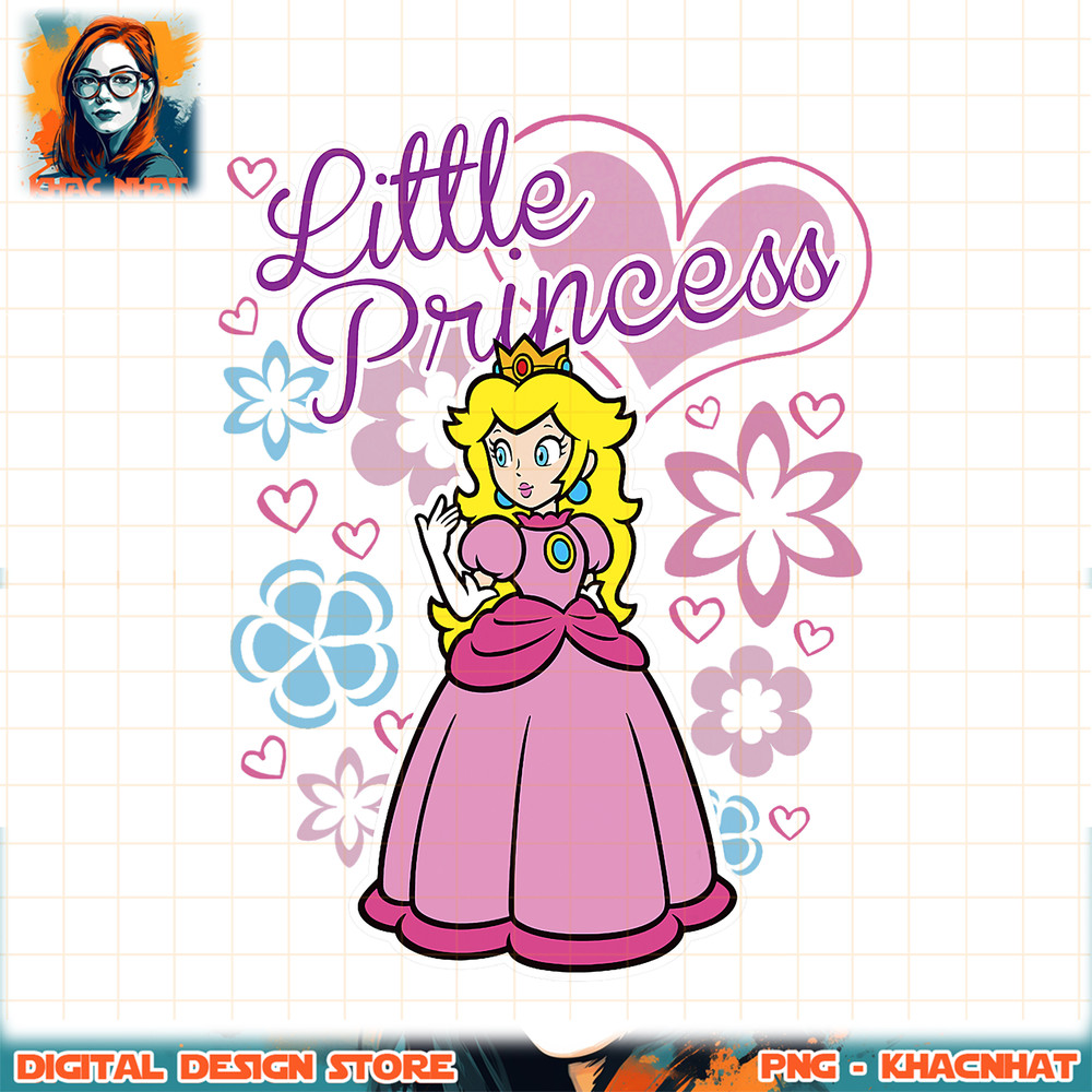 Super Mario Peach Little Princess Flowers And Hearts Poster png, digital download, instant .jpg
