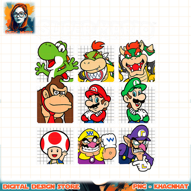 Super Mario Retro Grid Group Shot Graphic png, digital download, instant png, digital download, instant .jpg