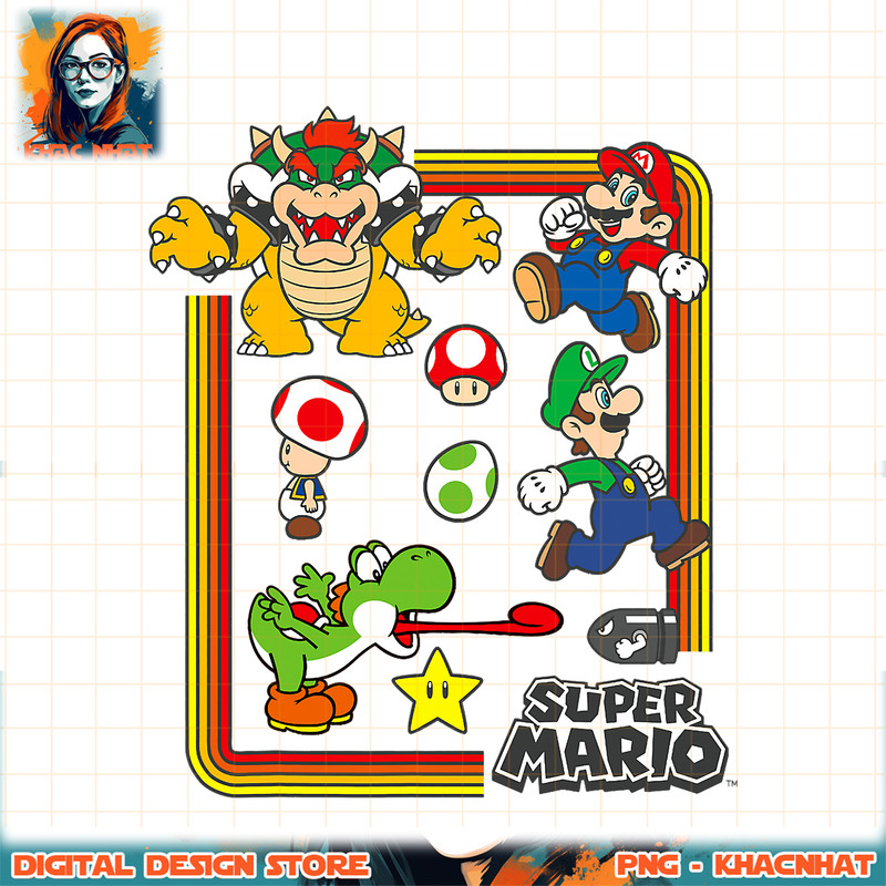 Super Mario Retro Group Shot Portrait Graphic png, digital download, instant png, digital download, instant .jpg
